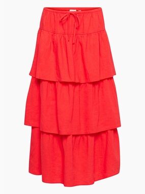 Aritzia Wilfred Century Linen Blend Tiered Ruffle Midi Long Skirt Red